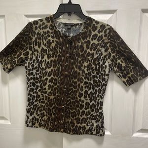 Lafayette 148 New York Animal Print Cardigan Sz M Short Sleeve